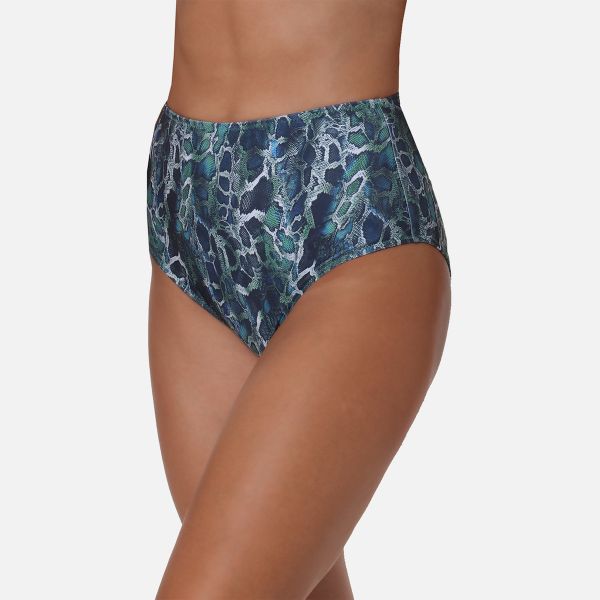 Εικόνα της Apple Πράσινο εμπριμέ ψηλόμεσο μαγιό slip, με μικρή σούρα πίσω.