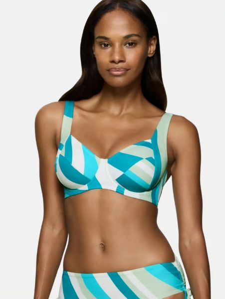 Εικόνα της Triumph Summer Mix & Match W Λευκό/Φυστικί/Πετρόλ Μαγιό Top Με Μπανέλες.