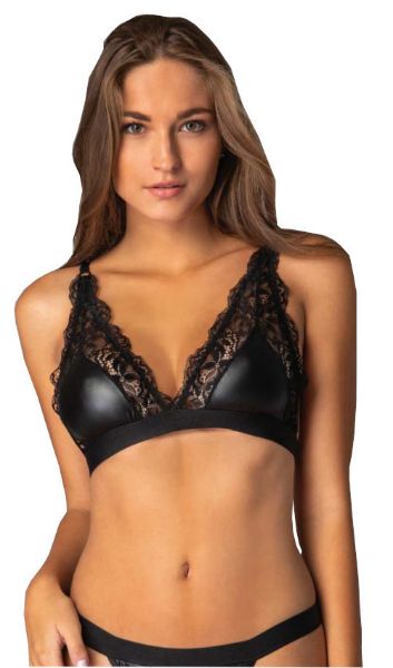 Εικόνα της Milena μαύρο bralette με δαντέλα και δερματίνη.