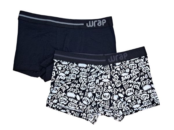 Εικόνα της 2 Pack Wrap Boxer Μαύρα Εμπριμέ & Μονόχρωμο.