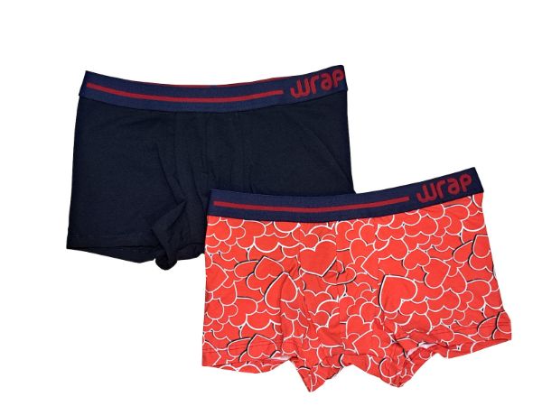 Εικόνα της 2 Pack Wrap Boxer Κόκκινο/Μαύρο Εμπριμέ & Μονόχρωμο.