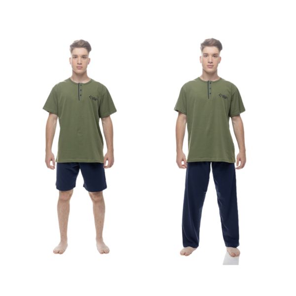 Εικόνα της Ανδρική Καλοκαιρινή Πυτζάμα Δύο Παντελόνια Galaxy Χακί 714-25