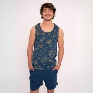 Εικόνα της Muydemi Καλοκαιρινή Ανδρική Πιτζάμα Βαμβακερή Μπλε 310065