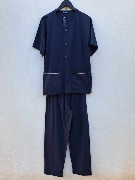 Εικόνα της Galaxy Βαμβακερή Μπλε Κουμπωτή Ανδρική Πιτζάμα Με Τσέπες.