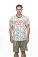 Εικόνα της Galaxy Βαμβακερή Λαδί Ανδρική Πιτζάμα Εμπριμέ Με Ριγέ Σορτς.