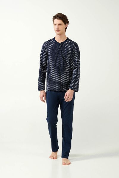 Εικόνα της Vamp Ανδρική Πυτζάμα Βαμβακερή Πατιλέτα & Διακριτικό Σχέδιο Blue 21690