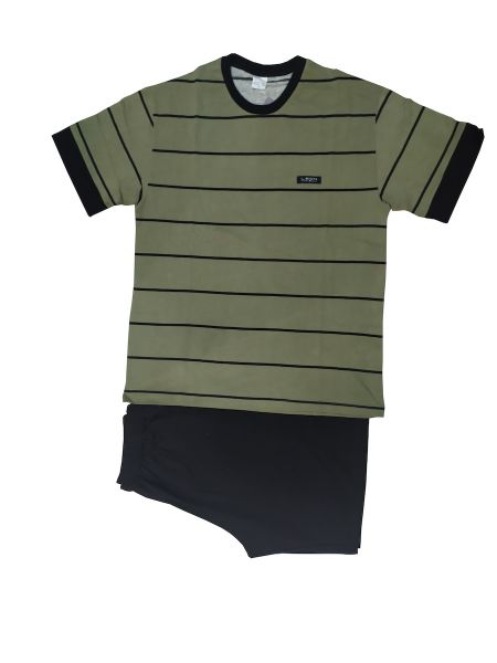 Εικόνα της Leon ανδρική πιτζάμα λαδί/μαύρη κοντομάνικι με σορτς.