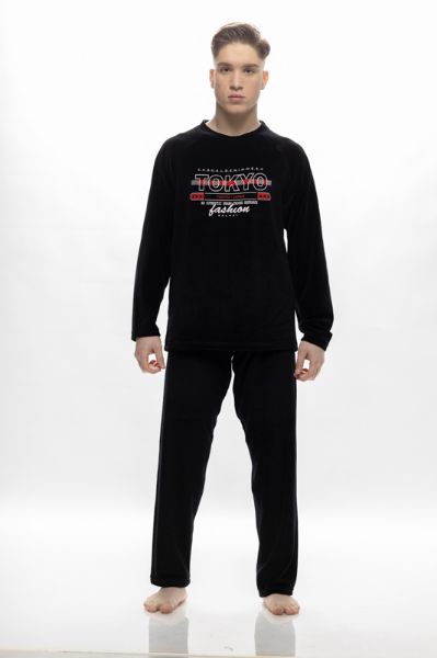 Εικόνα της Galaxy Χειμερινή Ανδρική Πιτζάμα Βελουτέ Μαύρο 807-24