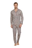 Εικόνα της Noidinotte μπεζ καρό ανδρική κουμπωτή πιτζάμα.