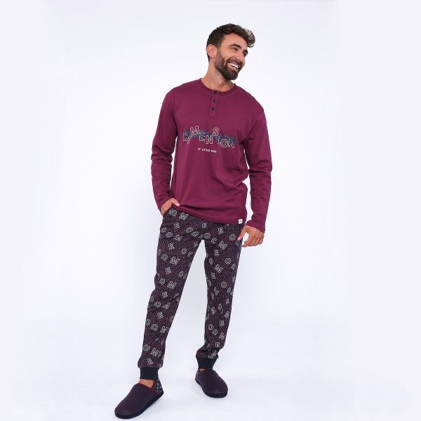 Εικόνα της Muydemi Μπορντό/Μπλε Βαμβακερή Ανδρική Πιτζάμα Με Γράμματα.