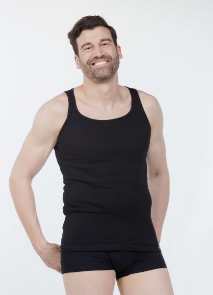 Εικόνα της Mei Αμάνικη Μαύρη Βαμβακερή Ανδρική Φανέλα.