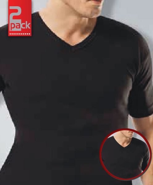 Εικόνα της 2 Pack Apple T-Shirt Με V Εφαρμοστά Rib Μαύρα Βαμβακερά.