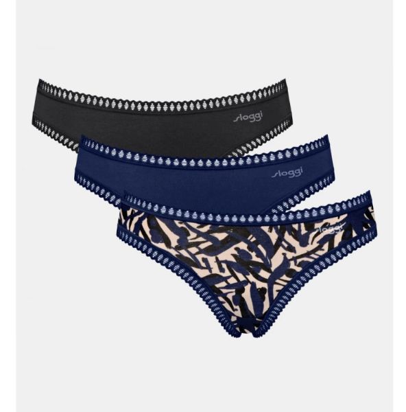 Εικόνα της 3Pack Sloggi Go Crush Mini Γυναικείο Slip Μαύρο/Μπλε/Εμπριμέ.