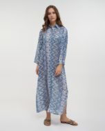 Εικόνα της Ble Resort Collection Μπλε/Χρυσό Maxi Κουμπωτό Καφτάνι.