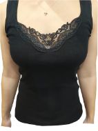 Εικόνα της Dreams μαύρο γυναικείο φανελάκι με ώμο και δαντέλα.