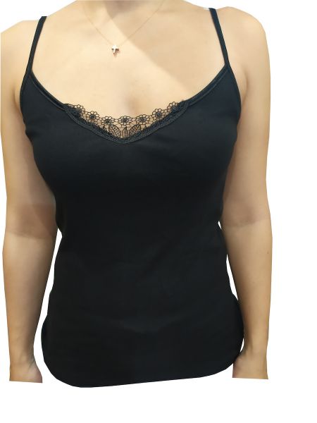 Εικόνα της Dreams μαύρο γυναικείο φανελάκι με ράντα και δαντέλα..