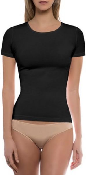 Εικόνα της Μαύρο γυναικείο τοπ με κοντό μανίκι από 95% Bamboo - 5% Elastane.