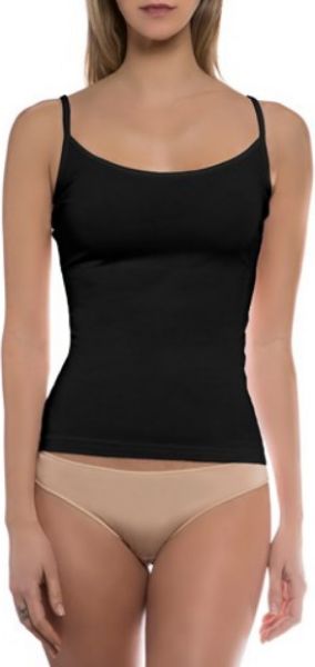 Εικόνα της Μαύρο γυναικείο τοπ με λεπτή ράντα από 95% Bamboo -5% Elastane.