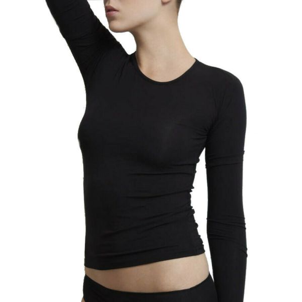 Εικόνα της Dreams μαύρο μακρυμάνικο γυναικείο φανελάκι με κλειστή λαιμόκοψη.