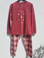 Εικόνα της Noidinotte Μπορντό Καρό Βαμβακερή Γυναικεία Πιτζάμα.