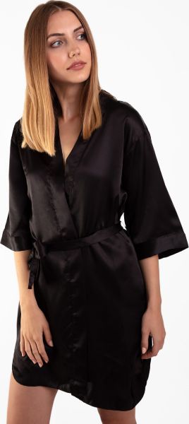 Εικόνα της Elite Form Γυναικεία Σατέν Ρόμπα Μαύρη 0905