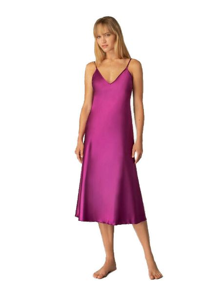 Εικόνα της Milena Paris Σετ Βιολετί σατέν midi νυχτικό & string.