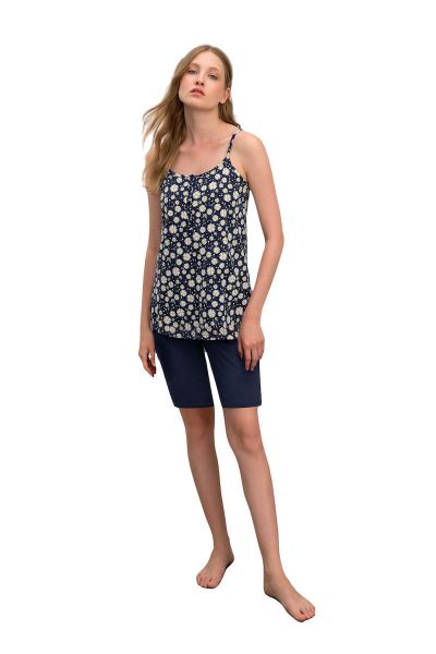 Εικόνα της Vamp Καλοκαιρινό Γυναικείο Σετ Πιτζάμας Βαμβακερό Blue Marine 70059