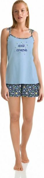 Εικόνα της Vamp Καλοκαιρινό Γυναικείο Σετ Πιτζάμας Βαμβακερό Blue Bell 14966 14966
