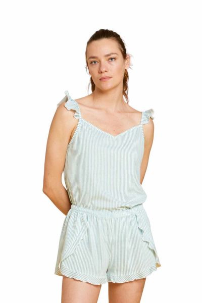 Εικόνα της Noidinotte βαμβακερό ριγέ λευκό/βεραμάν babydoll.