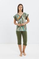Εικόνα της Giota Βαμβακερή Πράσινη Κοντομάνικη Πιτζάμα Εμπριμέ Με Κάπρι.