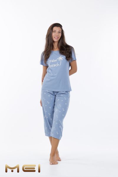 Εικόνα της Mei Βαμβακερή Σιέλ Γυναικεία Πιτζάμα "Palm Beach".