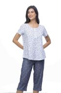 Εικόνα της Galaxy Βαμβακερή λευκή/μπλε γυναικεία πιτζάμα.