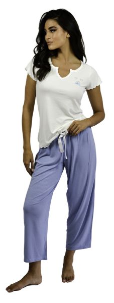 Εικόνα της Galaxy rib εκρού/τιρκουάζ πιτζάμα.