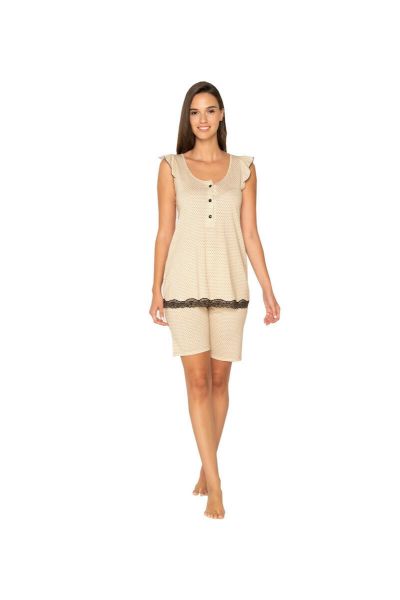 Εικόνα της Jeannette βαμβακερή γυναικεία πιτζάμα εκρού πουά.