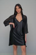 Εικόνα της Milena by Paris Καλοκαιρινή Γυναικεία Σατέν Ρόμπα Μαύρο 005365-Μαύρο