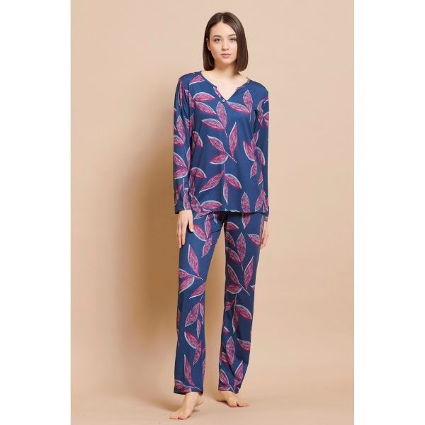 Εικόνα της Jeannette Lingerie Χειμερινό Γυναικείο Σετ Πιτζάμας Μπλε 7736