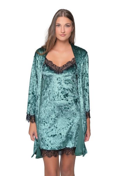 Εικόνα της Milena by Paris Χειμερινή Γυναικεία Βελουτέ Ρόμπα Λαδί 005307