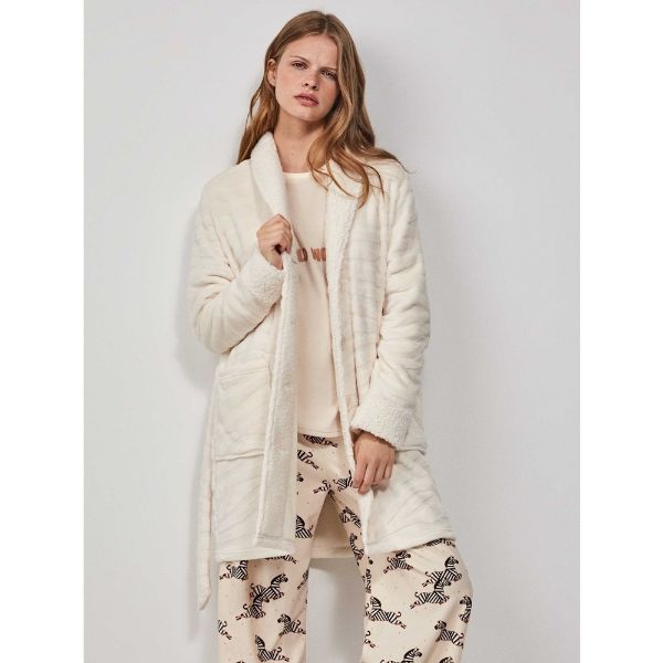 Εικόνα της Gisela Χειμερινή Γυναικεία Fleece Ρόμπα Εκρού 2/20214