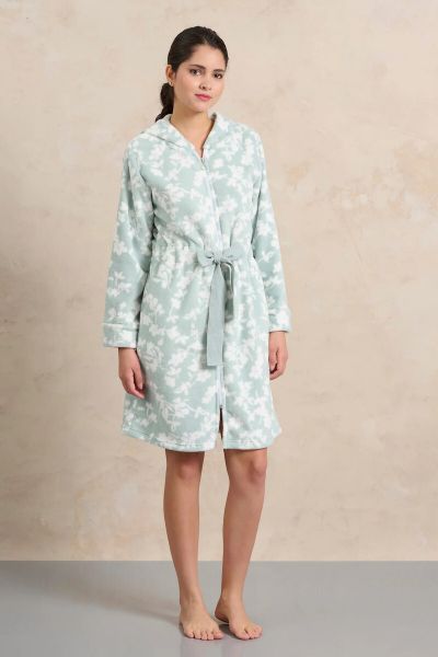 Εικόνα της Jeannette Βεραμάν Ρόμπα Fleece Λουλουδάκι Με Φερμουάρ & Κουκούλα (7971)