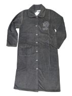 Εικόνα της Jeannette ανθρακί φλις γυναικεία κουμπωτή ρόμπα με κέντημα.