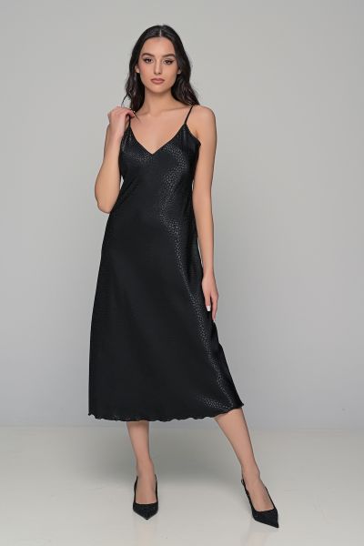 Εικόνα της Milena by Paris Καλοκαιρινό Σατέν Γυναικείο Νυχτικό Μαύρο 003434