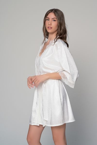 Εικόνα της Νυφική Ρόμπα Σατέν Δαντέλα Ιβουάρ Λευκό Γυναικείο Milenabyparis