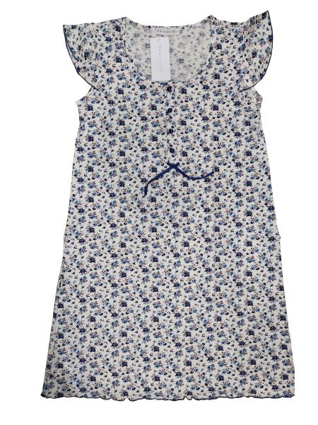 Εικόνα της Passion εκρού/μπλε φλοράλ νυχτικό με ζαπονέ μανίκι.