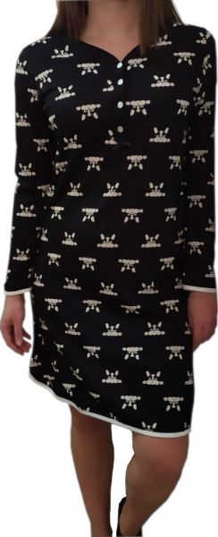 Εικόνα της Zen νυχτικό Μαύρο εμπριμέ με σχέδιο λευκά "σκυλάκια".