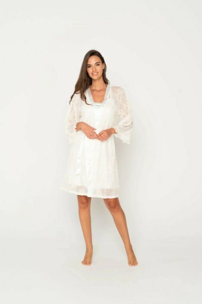 Εικόνα της Jeannette Εκρού σετ ρόμπα & σατέν νυχτικό.