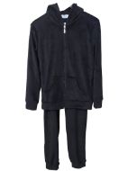 Εικόνα της Adelle μαύρη βελούδινη φόρμα με κουκούλα.