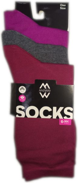 Εικόνα της 3 Ζεύγη MeWe Γυναικείες μονόχρωμες κάλτσες Μπορντό/Ανθρακί/Βιολετί.