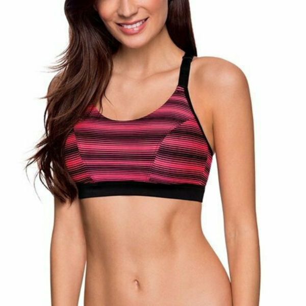Εικόνα της Dorina Neon fuchia μαύρο ριγέ αθλητικό μπουστάκι.