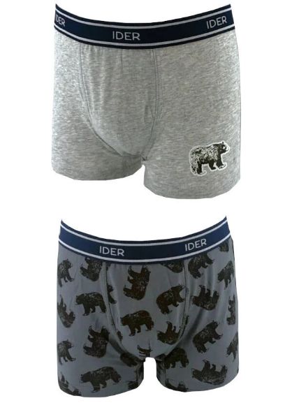Εικόνα της 2 Pack Ider Παιδικά Boxer Ανθρακί/Γκρι με σχέδιο αρκούδες.