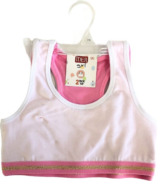 Εικόνα της 2 ΤΕΜΑΧΙΑ Παιδικά κοριτσίστικα μπουστάκια με παρτούς ώμους και φαρδύ λάστιχο στο τελείωμα. Λευκό & ροζ.